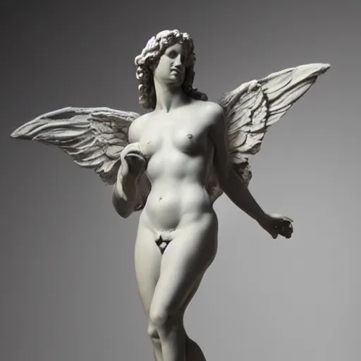 Image similar to full body sculpture of aphrodite with wings hyperrealistic style made by michelangelo