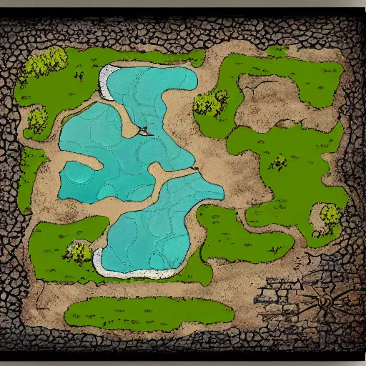 Image similar to battle map, underwater cave, dnd, grid,