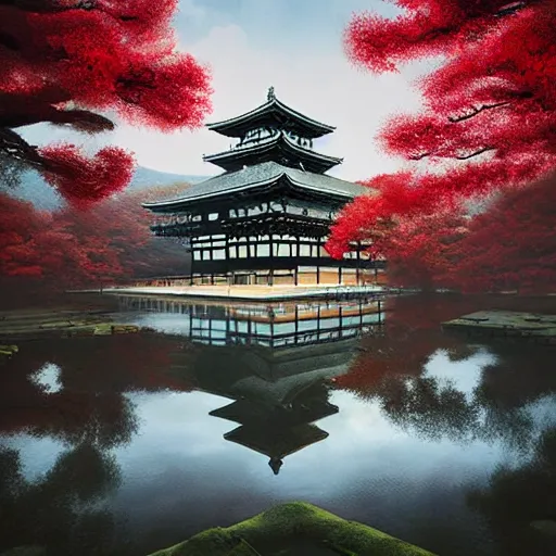 Prompt: todaiji japanese buddhist temple in nara, japan by anato finnstark, by alena aenami, by john harris, by ross tran, by wlop, by andreas rocha