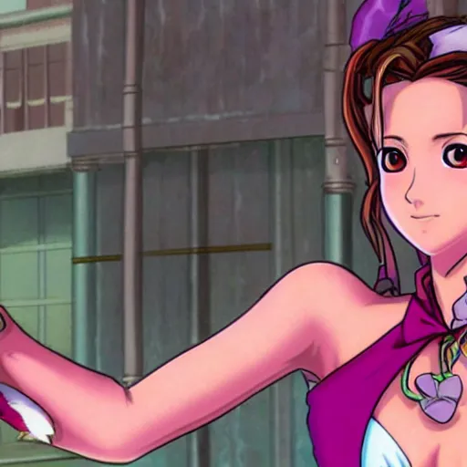 Image similar to aerith gainsborough in jojos bizarre adventure, high quality