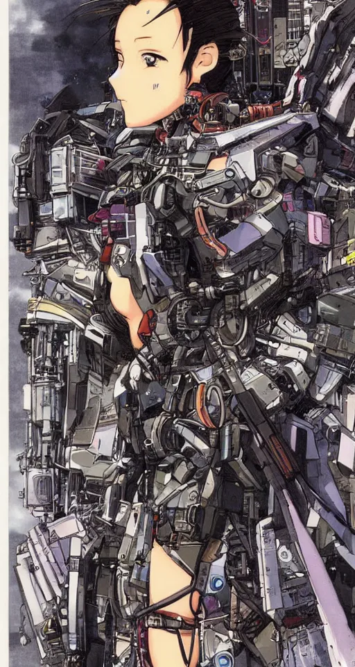 Prompt: anime illustration of a cyberpunk girl with mecha , concept art , by katsuhiro otomo and Katsuya Terada