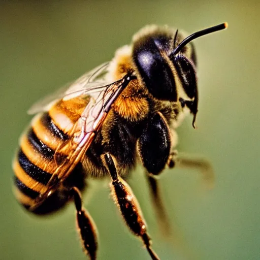 Image similar to macro photo of bee drinking water, kodak portra 4 0 0 color negative film