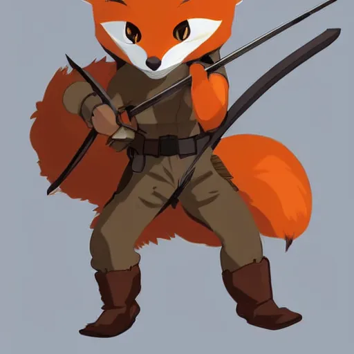 Image similar to a fox ranger holding a bow, by ken sugimori, official art, poster art, dungeons and dragons, detailed, vector, trending on artstation