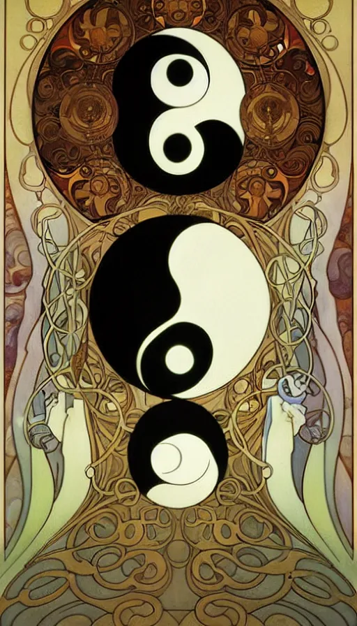 Prompt: Abstract representation of ying Yang concept, by Alfons Maria Mucha