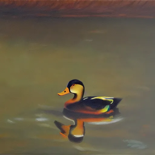 Prompt: a duck on the prowl oil painting ralph goings