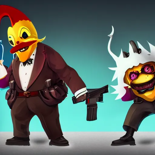 Prompt: payday 2 characters in rayman legends concept art, ultra realistic, 4 k, octane render, real life characters, high detailed