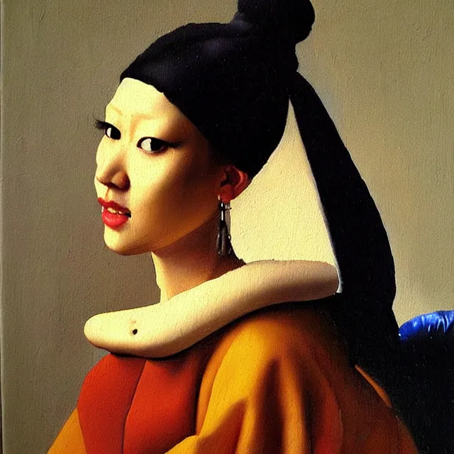 Prompt: a beautiful painting coco lee, by jan vermeer realistic oil painting