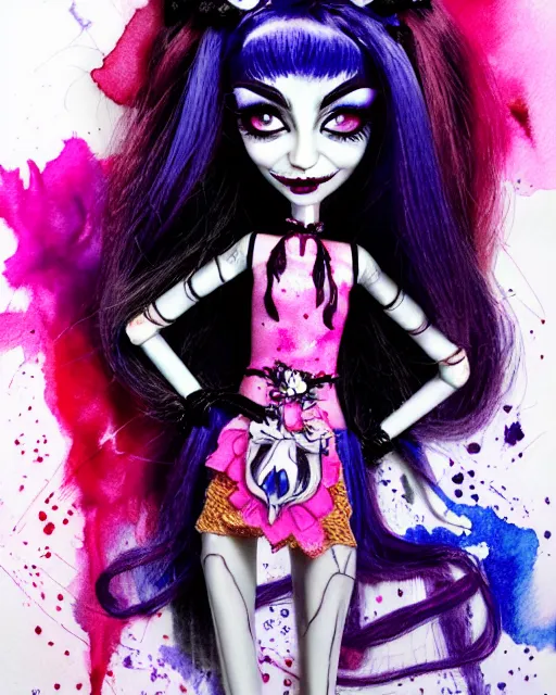 Image similar to colorful pencil portrait of monster high draculaura doll, by sabrina eras, alice x. zhang, agnes - cecile, blanca alvarez, very detailed, watercolor