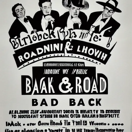 Prompt: poster for a 1 9 5 0 s road show for a band, black and white