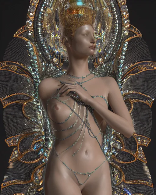 Image similar to a highly detailed metahuman 4 k close up render of an alien goddess bella hadid monument aphrodite in iris van herpen dress schiaparelli in diamonds crystals swarovski and jewelry iridescent in style of alphonse mucha gustav klimt trending on artstation made in unreal engine 4