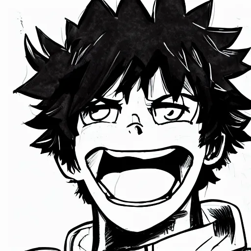 Image similar to hard sketch of happy Izuku Midoriya