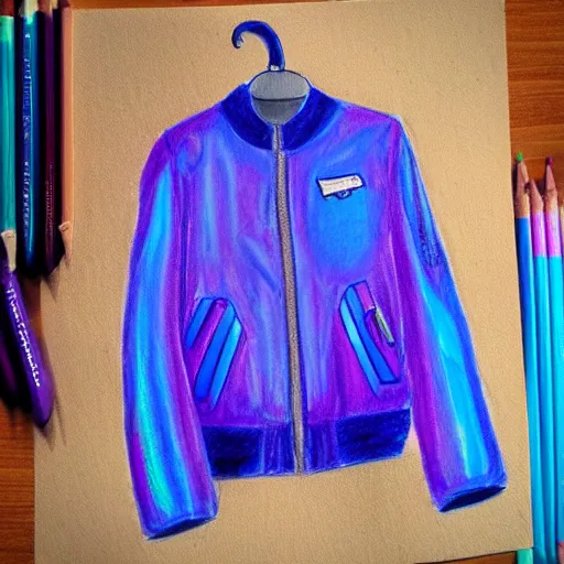 Prompt: a drawing of a blue and purple jacket, a color pencil sketch by avgust cernigoj, instagram contest winner, digital art, iridescent, art on instagram, childs drawing, seapunk