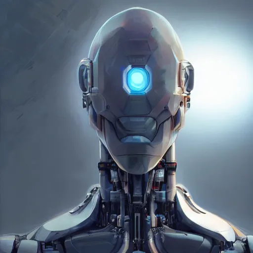 Image similar to detailed character concept art portrait of a detailed and hi - tech robot in an empty chamber, artstation, award - winning realistic sci - fi concept art by greg rutkowski and yoshitaka amano, in the style of moebius, flat surrealist artwork.