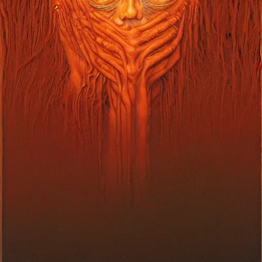 Image similar to human laptop HD photo 3d 8k resolution, Portrait by Zdzislaw Beksinski and Jeffrey Smith, oil on canvas