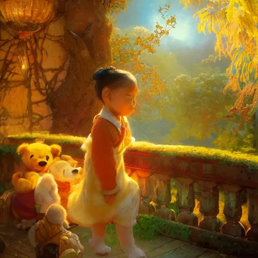 Image similar to xi pingping as winnie the pooh, radiant light, caustics, heroic, bright iridescent light, by gaston bussiere, bayard wu, greg rutkowski, maxim verehin