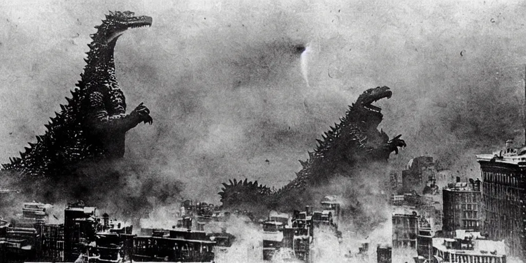 Image similar to “Godzilla attacking New York, 1900’s photo”