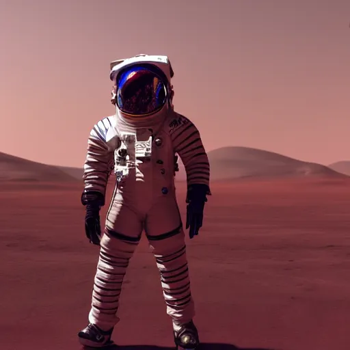 Prompt: photo of a cyberpunk astronaut on mars