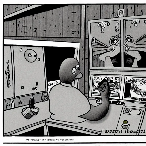 Image similar to dslr of a farside comic person drawn by gary larson, perfect symmetry, intricate, masterpiece, grayscale