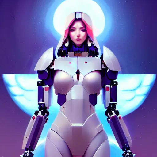 Image similar to beautiful full body mecha goddess meditation, creative, perfect skin, angelic, digital painting, beautiful eyes!, pretty face!!, symmetry, concept art, sharp focus, illustration, art by artgerm! greg rutkowski magali villeneuve wlop! ilya kuvshinov!!, octane render