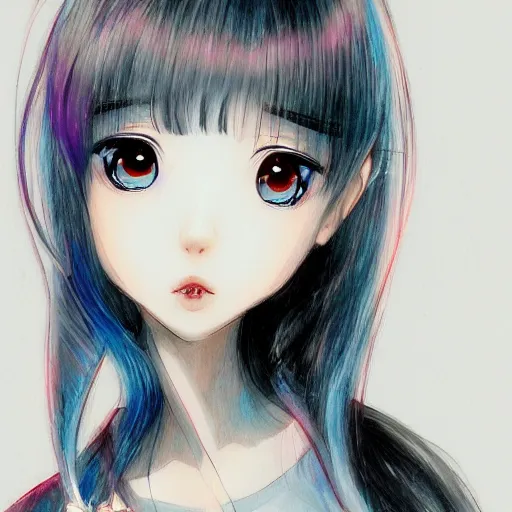 Image similar to a perfect, realistic professional digital sketch of a Japanese J-Pop idol girl in style of Pixar, by pen and watercolor, by a professional Chinese Korean artist on ArtStation, on high-quality paper