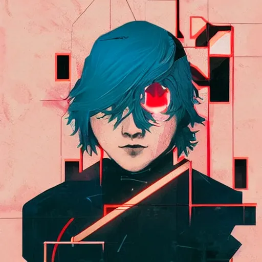 Image similar to Raiden from MGS4 profile picture by Sachin Teng, asymmetrical, Organic Painting , Violent, Dark, Rose Petal Background, Powerful, geometric shapes, hard edges, energetic, graffiti, street art:2 by Sachin Teng:4