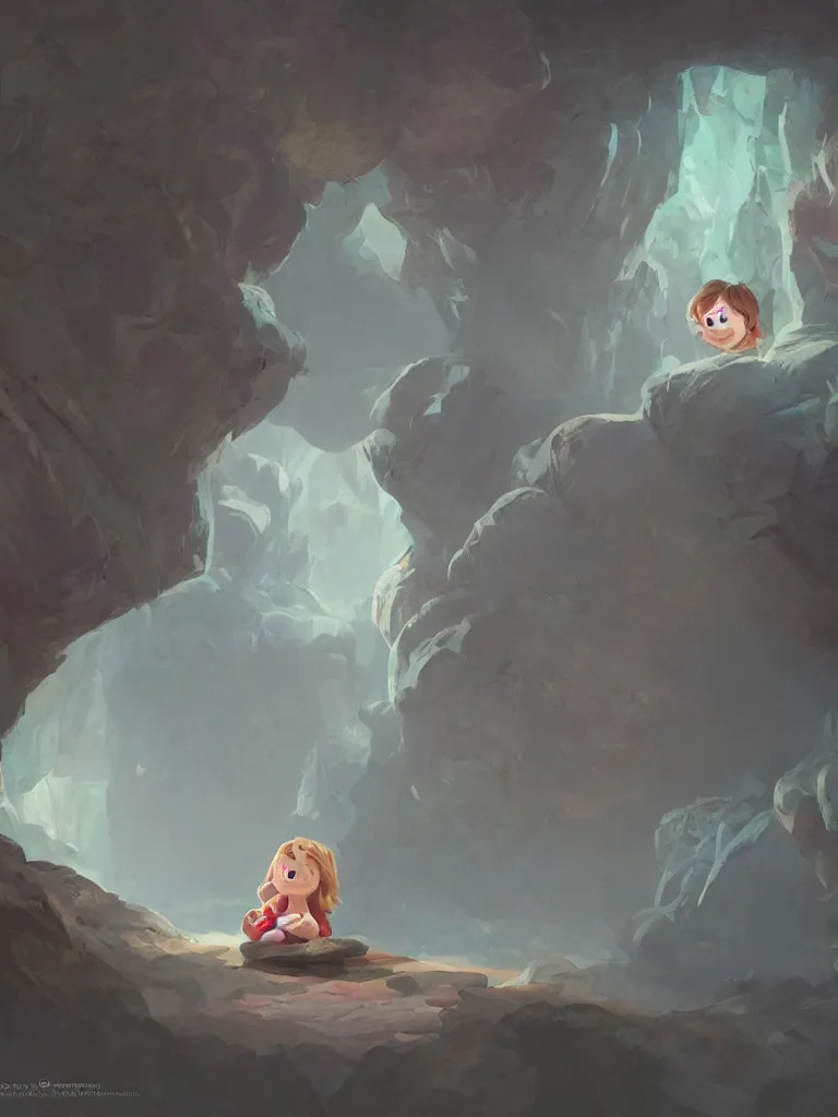 lit child, in a dark cave, by disney concept artists, | Stable ...