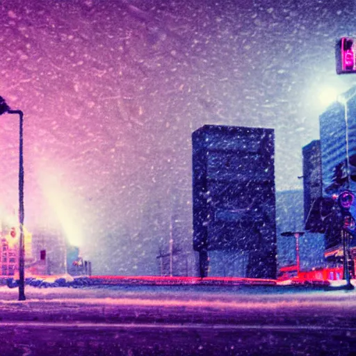 Image similar to synthwave, snowstorm, city