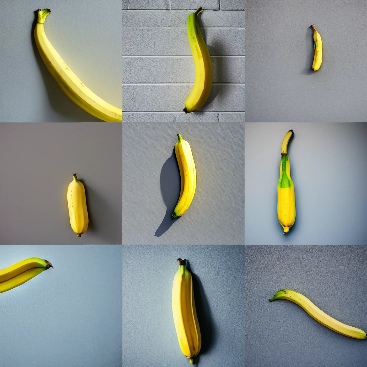 Prompt: a banana taped to a white wall