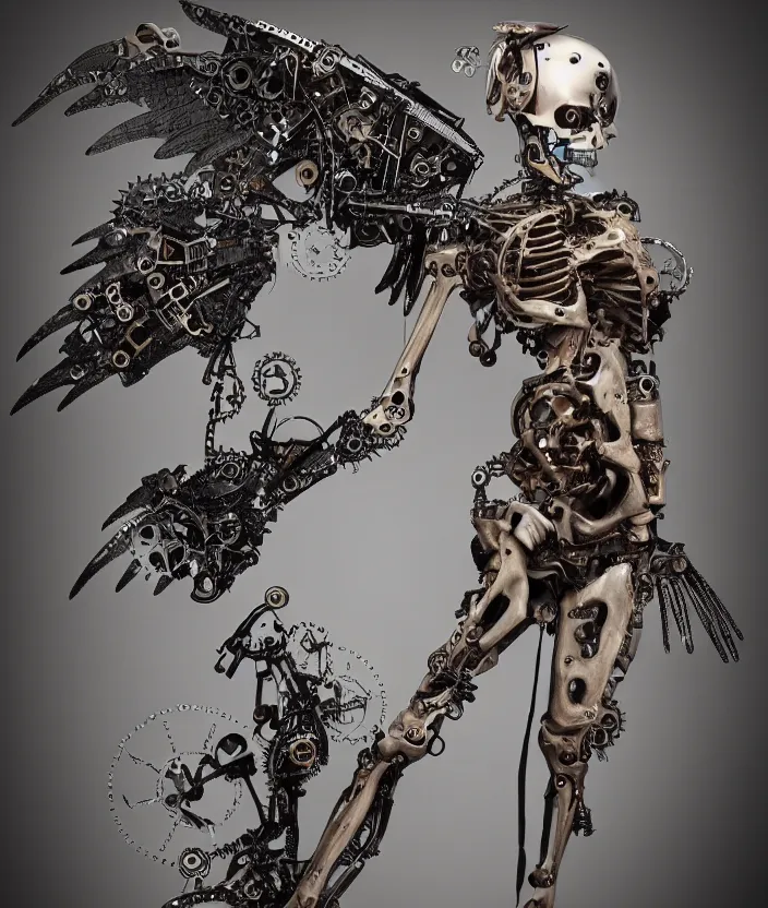 Image similar to Steampunk cyborg skeleton girl with mechanical dark wings ,highly detailded