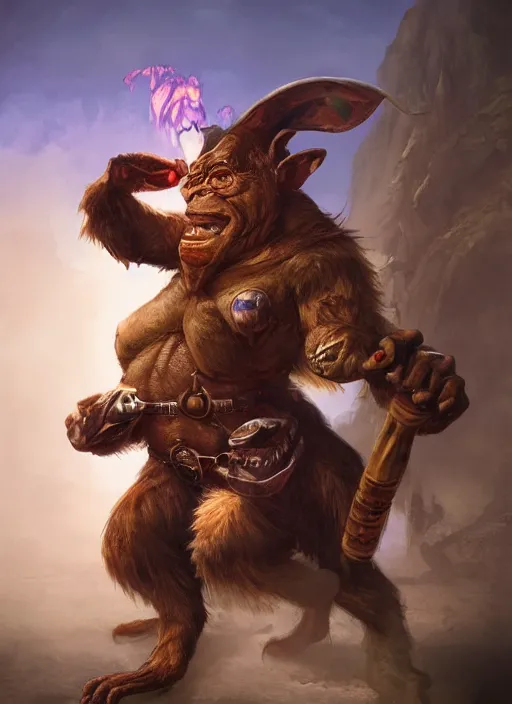 Image similar to pathfinder 2 e bestiary illustration of a protagonist goblin mixed with a monkey smoking a cigar, pirate themed, character portrait, unreal engine, hyper realism, realistic shading, cinematic composition, realistic render, octane render, detailed textures, studio lighting, photorealistic, wide shot