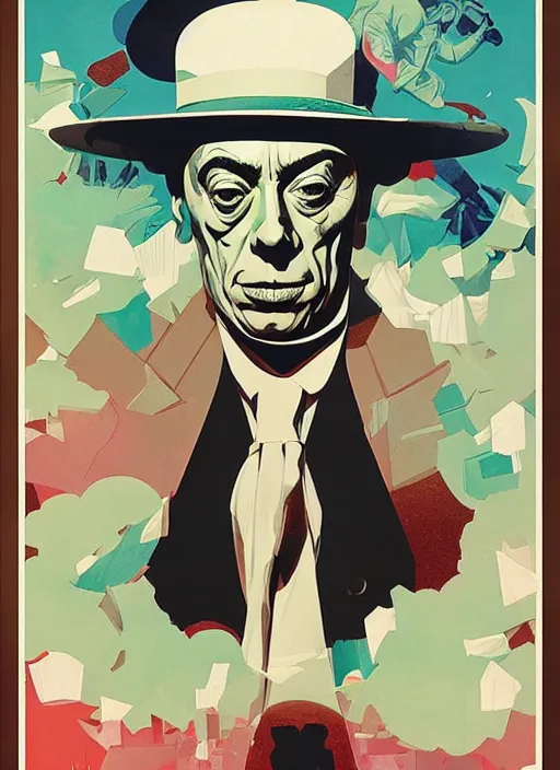 Image similar to poster artwork by Michael Whelan and Tomer Hanuka, Karol Bak Major Buster Keaton, from scene of a tennis ball monster , clean