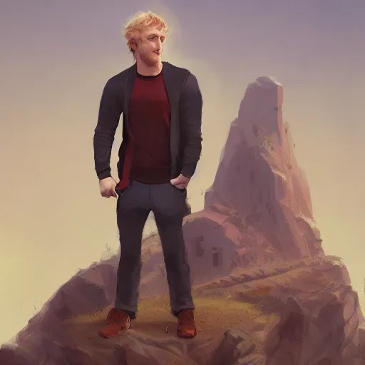 Image similar to Logan Paul giving a podcast On the radio , artstation, Greg rutkowski, cinematic, digital Art