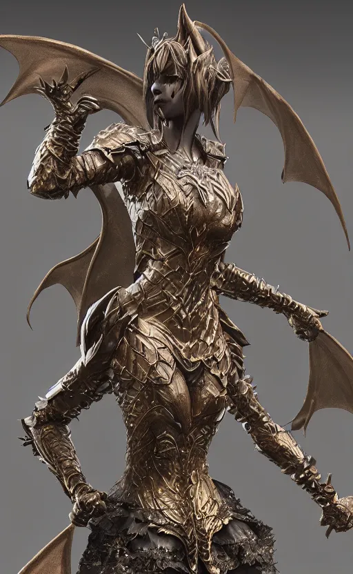 Image similar to Gothic elf princess in dragon armor, bronze statue, unreal engine, high detailed