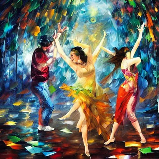 Image similar to rave dance party by arthur adamas, charlie bowater, leonid afremov, chiho ashima, karol bak, david bates, tom chambers