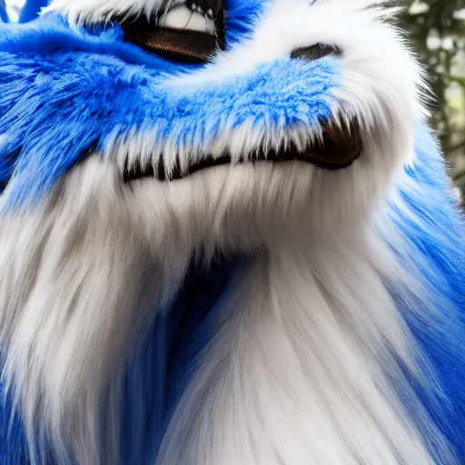 Prompt: an anthropomorphic blue fluffy dragon husband, photo, 8K