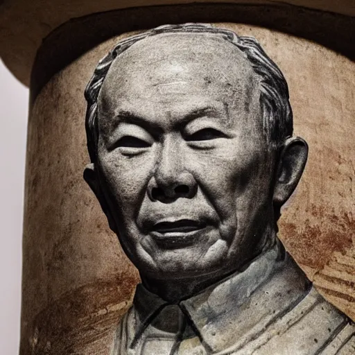 Prompt: a portrait of Lee Kuan Yew on an ancient greek pot found in Athens, British Musuem