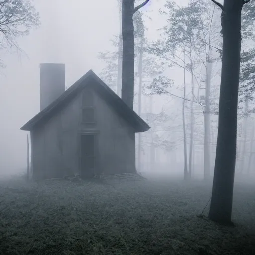 Prompt: lost house in the woods. foggy. eerie.