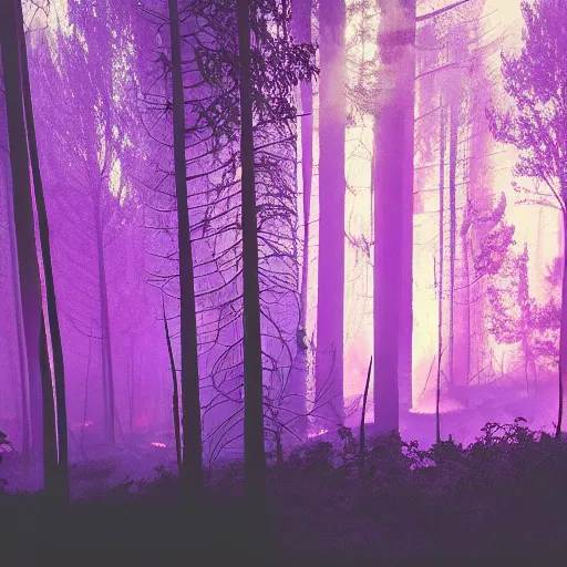 Prompt: a forest fire with purple flames