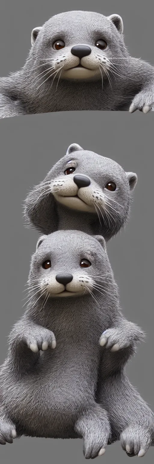 Prompt: lots of cute gray otters in the style of zootopia. volumetric lighting, subsurface scattering, hyperrealistic, render, hyperdetailed