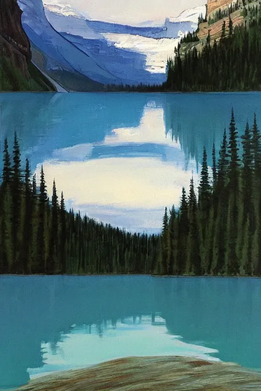 Image similar to bob ross painting of lake louise