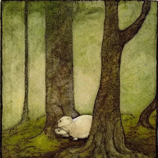Prompt: a guinea pig in a forest, in the style of John Bauer