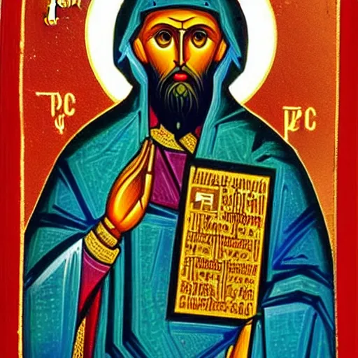 Prompt: russian orthodox icon showing zx spectrum personal computer