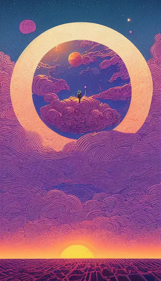 Image similar to corn moon floating on cosmic cloudscape at sunset, futurism, dan mumford, victo ngai, kilian eng, da vinci, josan gonzalez