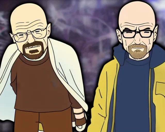 Prompt: Walter White fighting Jesse Pinkman in an anime