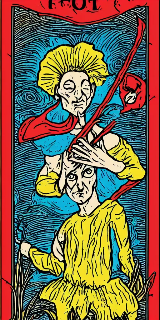 Prompt: the fool tarot illustrated in the style of Charles Burns