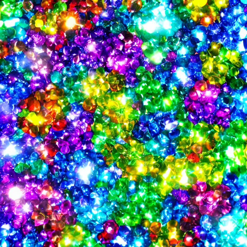 Image similar to multicolored crystals, growing, exploding, bright, colorful, photorealistic, ultra detailed, reflections, rainbow, 4 k