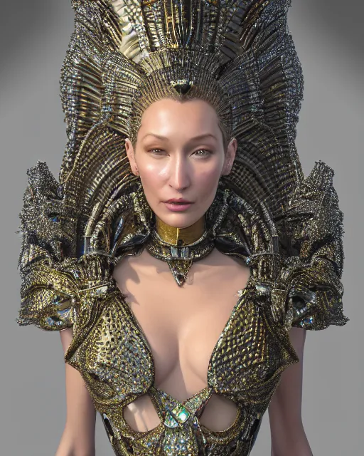 Image similar to a highly detailed metahuman 4 k close up render of an alien goddess bella hadid monument pharaoh in iris van herpen dress schiaparelli in diamonds crystals swarovski and jewelry iridescent in style of alphonse mucha gustav klimt trending on artstation made in unreal engine 4