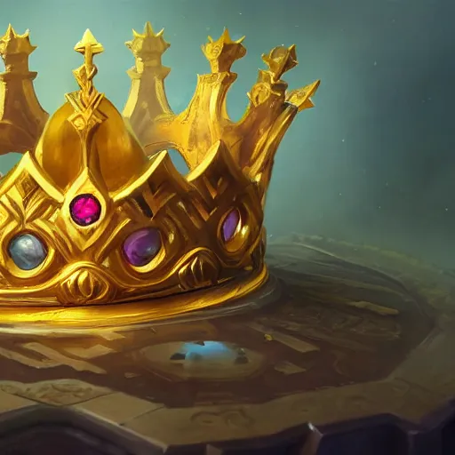 Image similar to a golden majestic crown with gemstone carved into it, floating crown, yellow magic theme, bright art masterpiece artstation. 8 k, sharp high quality artwork in style of jose daniel cabrera pena and greg rutkowski, concept art by tooth wu, blizzard warcraft artwork, hearthstone card game artwork, the crown only