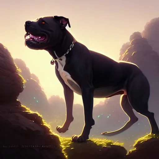 Image similar to highly detailed portrait of saquon barkley as a pitbull, unreal engine, fantasy art by greg rutkowski, loish, rhads, ferdinand knab, makoto shinkai and lois van baarle, ilya kuvshinov, rossdraws, tom bagshaw, global illumination, radiant light, detailed and intricate environment h 6 0 4