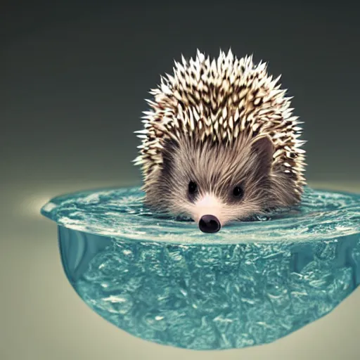 Image similar to beautiful hedgehog, fantasy, drawing, pencil cute, the creation process, rendered in octane, pools of water